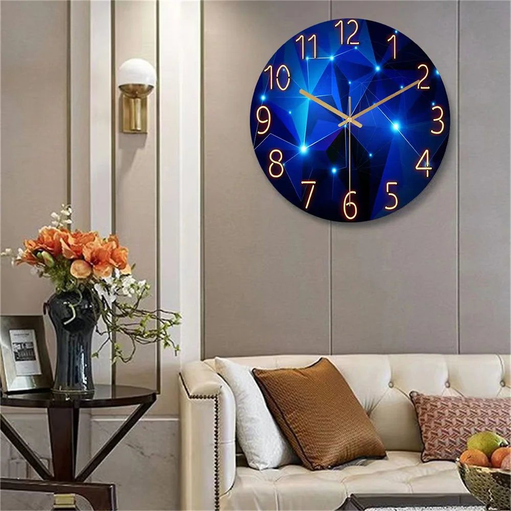 12inch (30cm) Wall Clock Geometric Elements Dark Blue Thickened Tempered Glass Silent Movement Quartz Living Room Home 12inch (30cm) Wall Clock Geometric Elements Dark Blue Thickened Tempered Glass Silent Movement Quartz Living Room Home