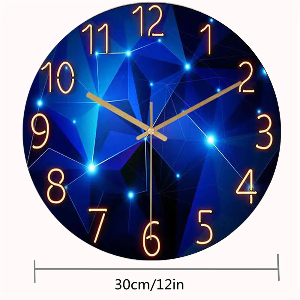 12inch (30cm) Wall Clock Geometric Elements Dark Blue Thickened Tempered Glass Silent Movement Quartz Living Room Home 12inch (30cm) Wall Clock Geometric Elements Dark Blue Thickened Tempered Glass Silent Movement Quartz Living Room Home
