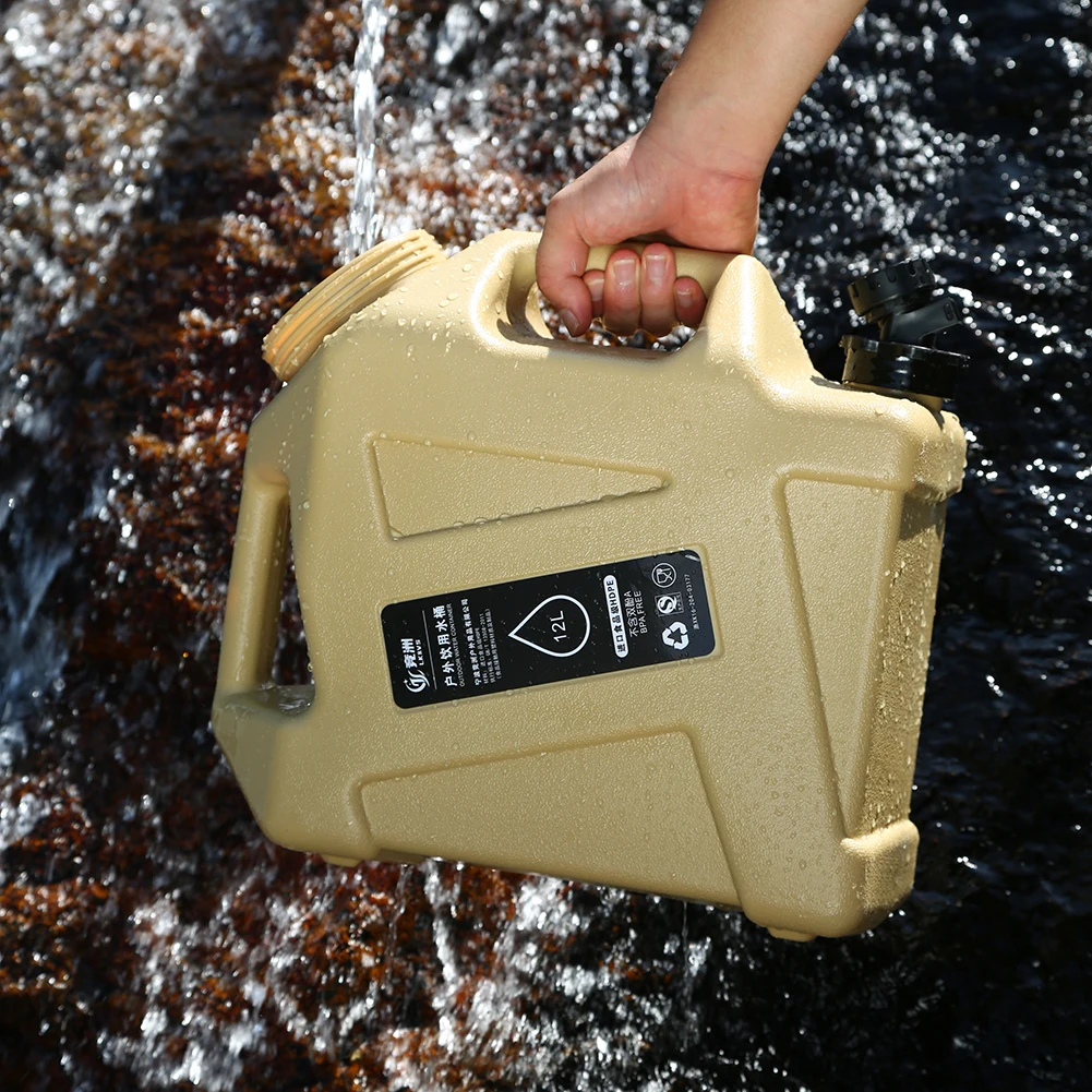 12L Camping Water Container Large Capacity Outdoor Water Bucket Portable Car Water Tank with Faucet for Camping Cooking