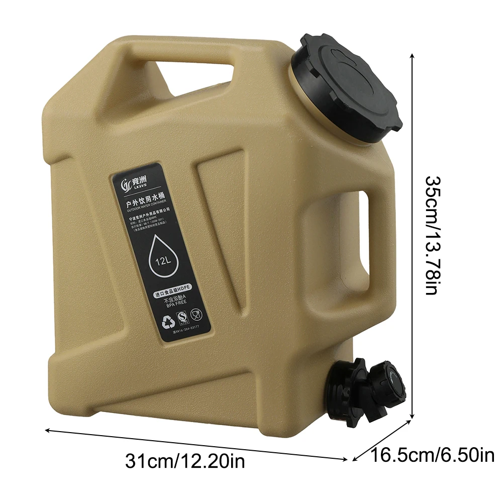 12L Camping Water Container Large Capacity Outdoor Water Bucket Portable Car Water Tank with Faucet for Camping Cooking