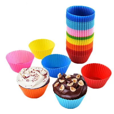 12pcs Silicone Cake Mold Round Muffin Cupcake Baking Molds Reusable DIY Cake Decorating Tools Wedding Birthday Party