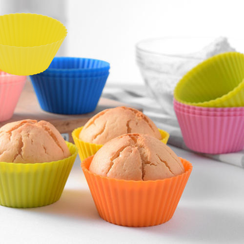 12pcs Silicone Cake Mold Round Muffin Cupcake Baking Molds Reusable DIY Cake Decorating Tools Wedding Birthday Party