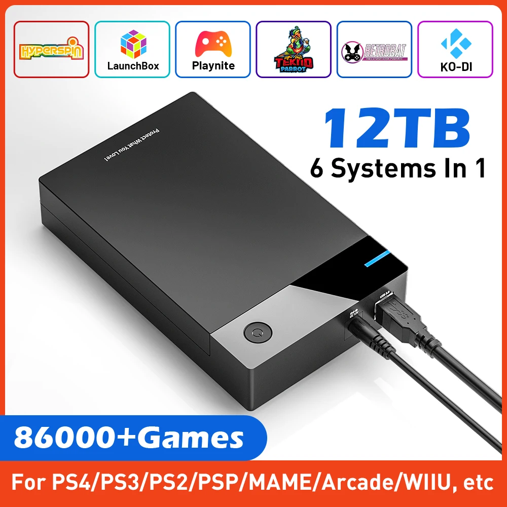 12T Gaming HDD with Hyperspin Launchbox Retrobat Playnite Super Console with 86000+ Retro Vidoe Game For