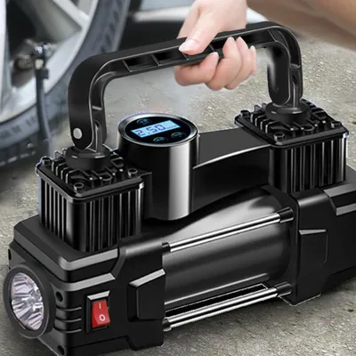 12V 150PSI Mini Air Compressor Dual Cylinder Heavy Duty Tire Inflator with LED Light Car Electric Air Pump Auto