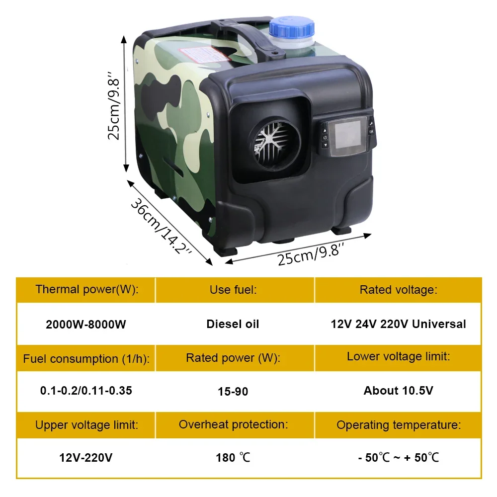 12V 24V 8000W Car Heater Air Diesel Heater Aluminum Shell Air Parking Heater Warmer Wireless LCD Remote Control Engine