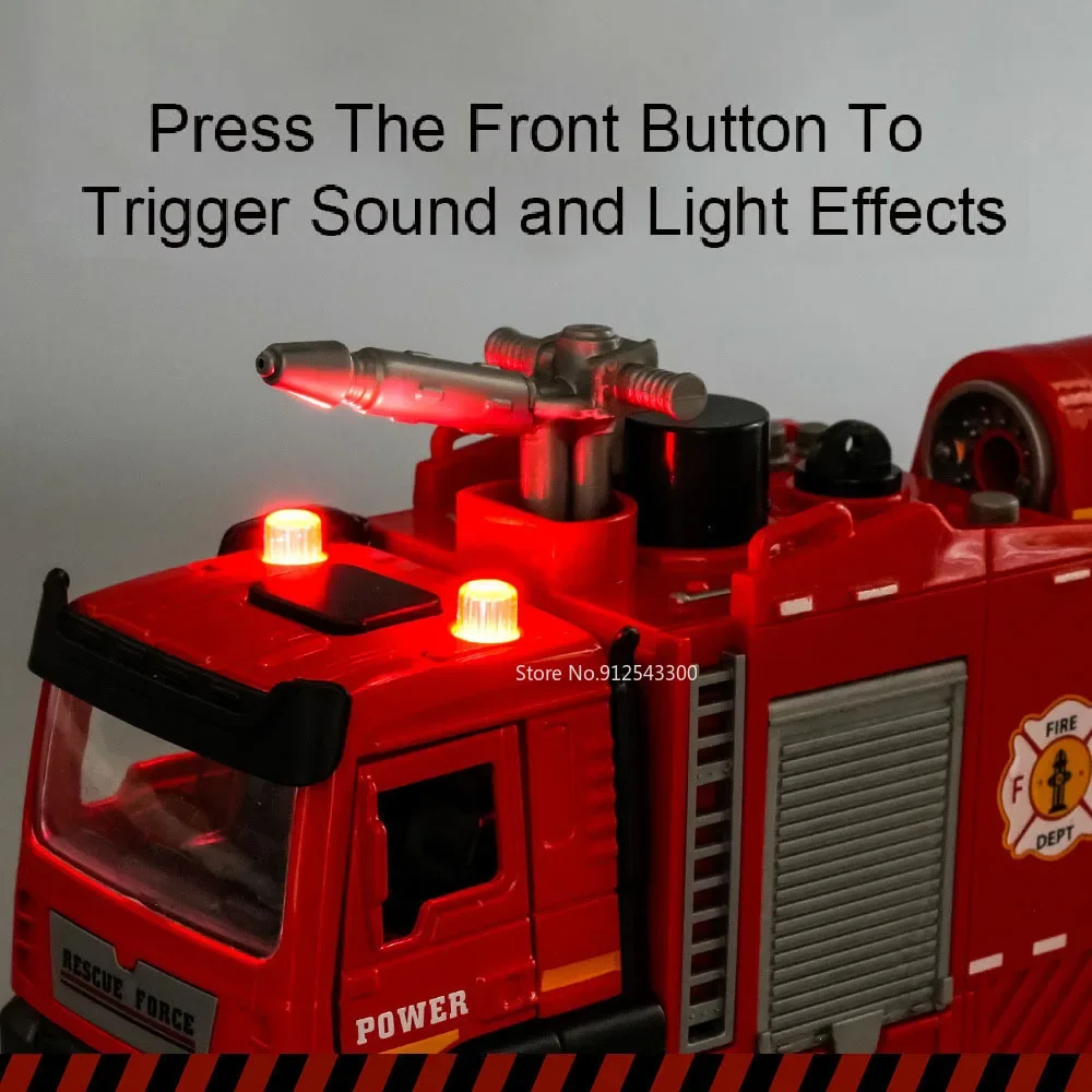 1:32 Scale Water Spray Fire Truck Model Ladder Trucks Toy Car Sound Light Pull Back Doors Opened Vehicle Collection