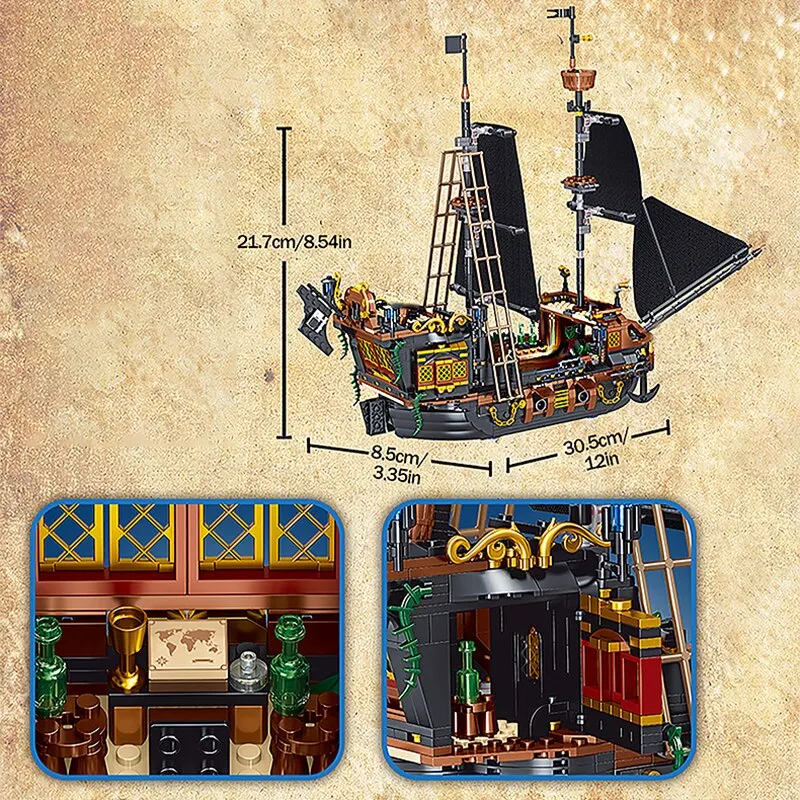 1,328pcs Pirate Ship Building Blocks Sailing Storm Ship MOC Model Bricks Kits Creative Desktop Decoration Children's