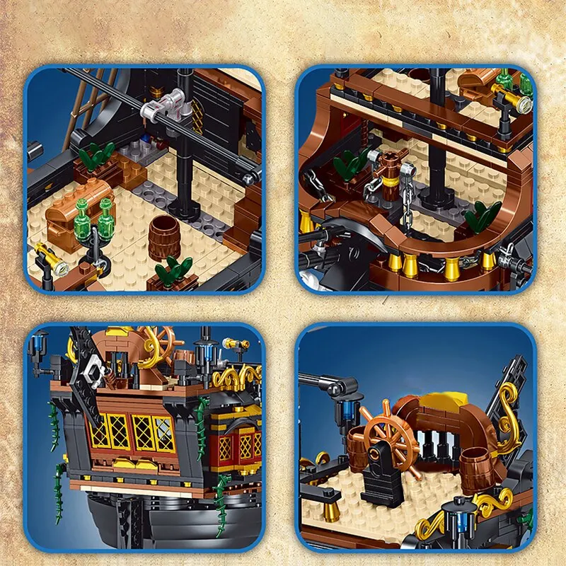 1,328pcs Pirate Ship Building Blocks Sailing Storm Ship MOC Model Bricks Kits Creative Desktop Decoration Children's
