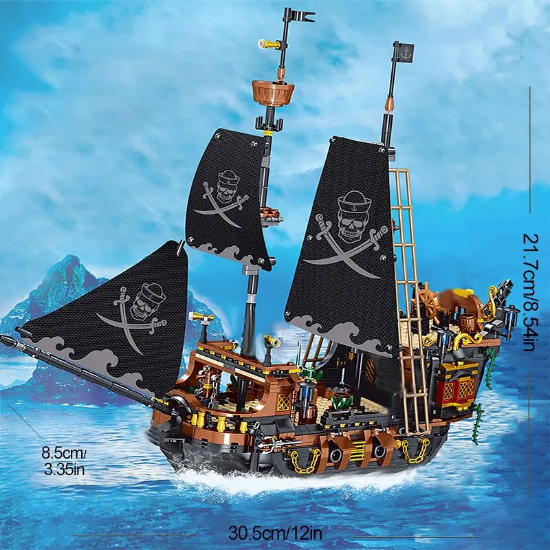 1,328pcs Pirate Ship Building Blocks Sailing Storm Ship MOC Model Bricks Kits Creative Desktop Decoration Children's