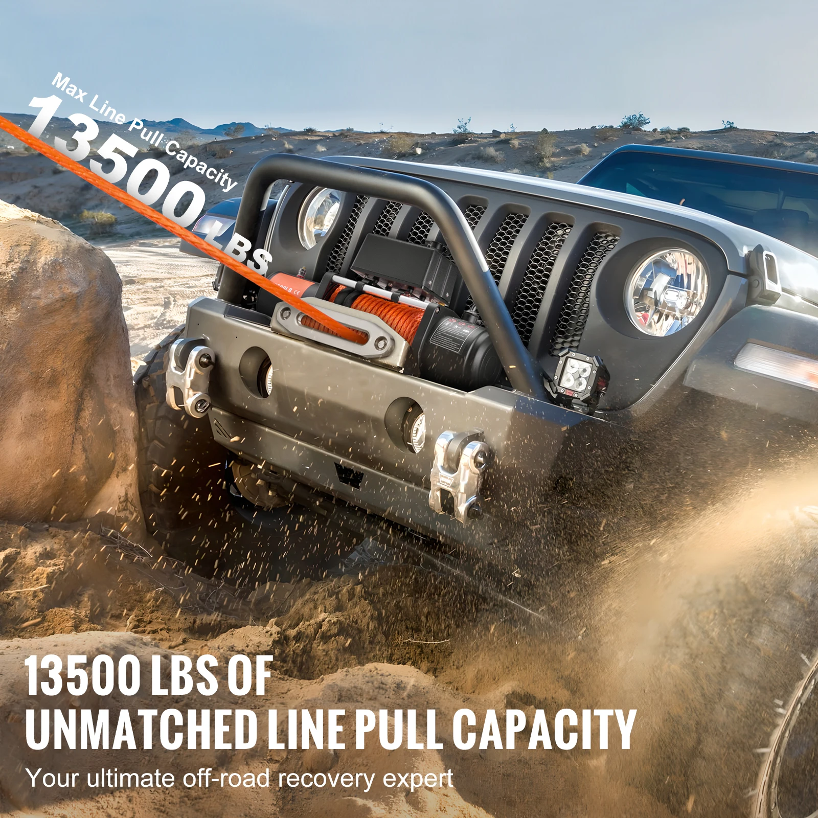 13500lbs Electric Winch Car Truck Winch with 80ft Synthetic Rope Wireless and Wired Remote Control for Towing Off-Road