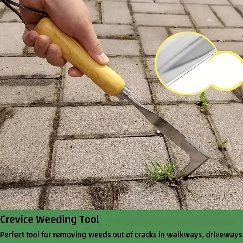 13.5inch L-shaped Stainless Steel Gap Weeding Tool Garden Hand Tool, For Clearing Weeds On Yard, Patio, Driveway