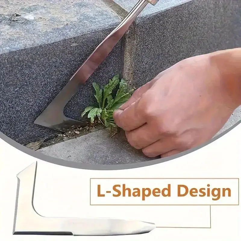 13.5inch L-shaped Stainless Steel Gap Weeding Tool Garden Hand Tool, For Clearing Weeds On Yard, Patio, Driveway