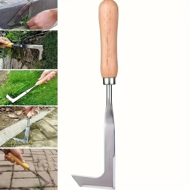 13.5inch L-shaped Stainless Steel Gap Weeding Tool Garden Hand Tool, For Clearing Weeds On Yard, Patio, Driveway