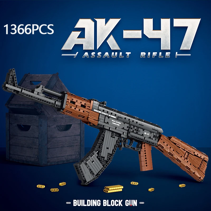 1366pcs AK47 Assault Rifle Model Building Blocks Military Army Weapon Shootable Imitation Gun Bricks Children's