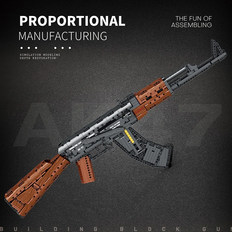 1366pcs AK47 Assault Rifle Model Building Blocks Military Army Weapon Shootable Imitation Gun Bricks Children's