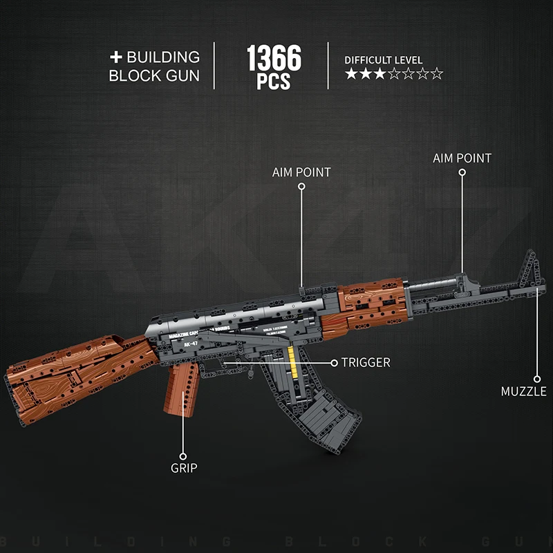 1366pcs AK47 Assault Rifle Model Building Blocks Military Army Weapon Shootable Imitation Gun Bricks Children's