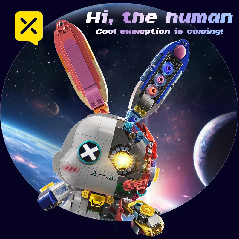 1377PCS Chinese Building Blocks Rabbit Breaks The Future Mechanical Rabbit Creative Assembled Rabbit Puzzle Toy Gifts