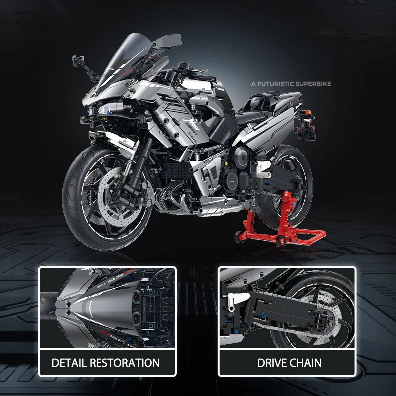1:5 Building Blocks Motorbike Road Racing Vehicle MOC Bricks Toys Christmas Gifts for Kids Boys Children Adult 2156pcs