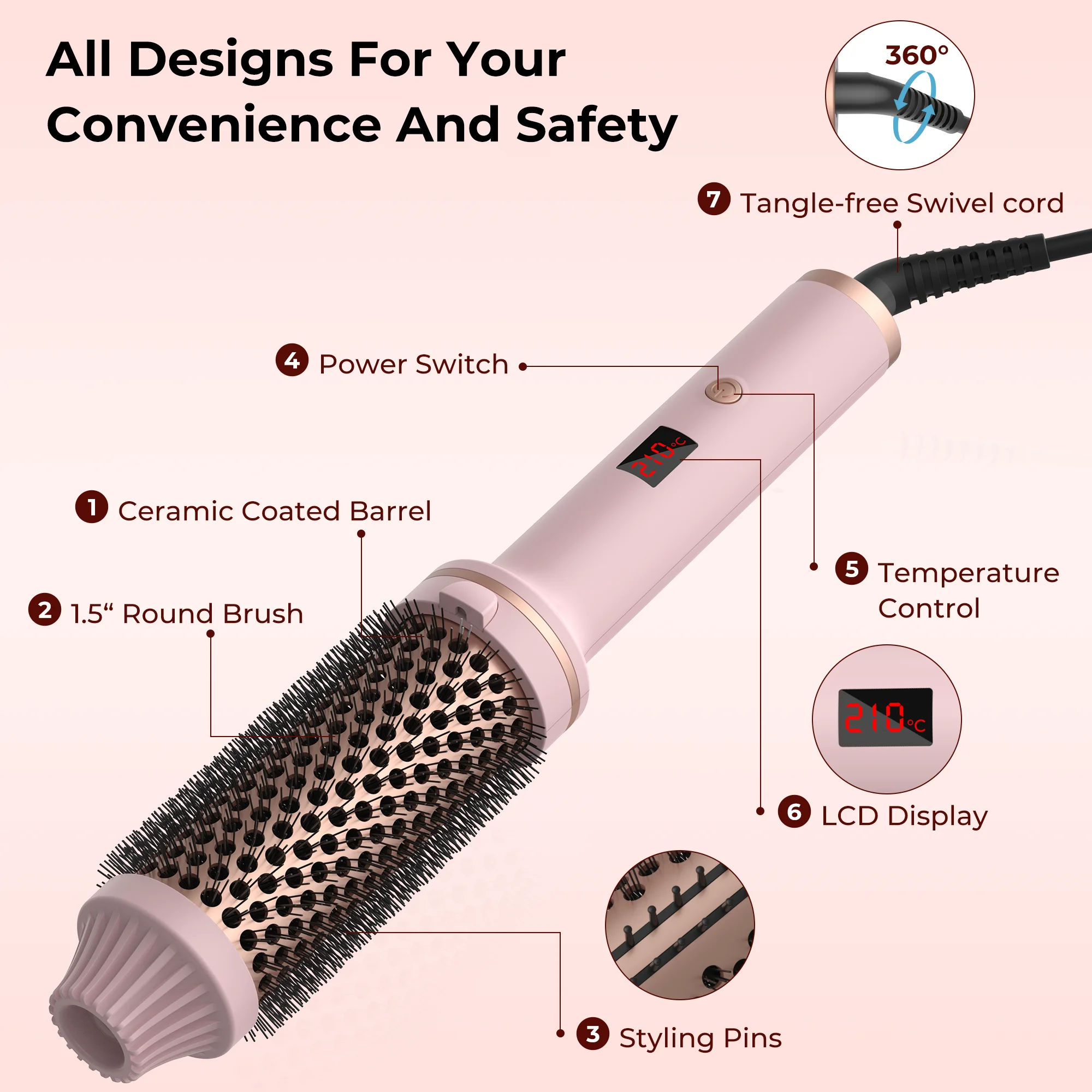 1.5 Inch Hair Curling Iron Brush Ceramic Thermal Brush Heated Round Brush Hair Electric Heating Brush Electric Hair 1.5 Inch Hair Curling Iron Brush Ceramic Thermal Brush Heated Round Brush Hair Electric Heating Brush Electric Hair