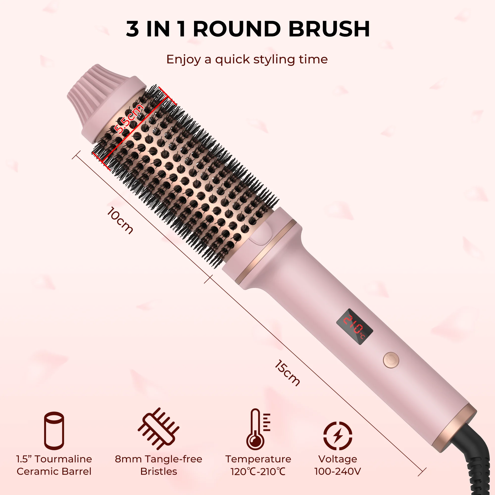 1.5 Inch Hair Curling Iron Brush Ceramic Thermal Brush Heated Round Brush Hair Electric Heating Brush Electric Hair 1.5 Inch Hair Curling Iron Brush Ceramic Thermal Brush Heated Round Brush Hair Electric Heating Brush Electric Hair