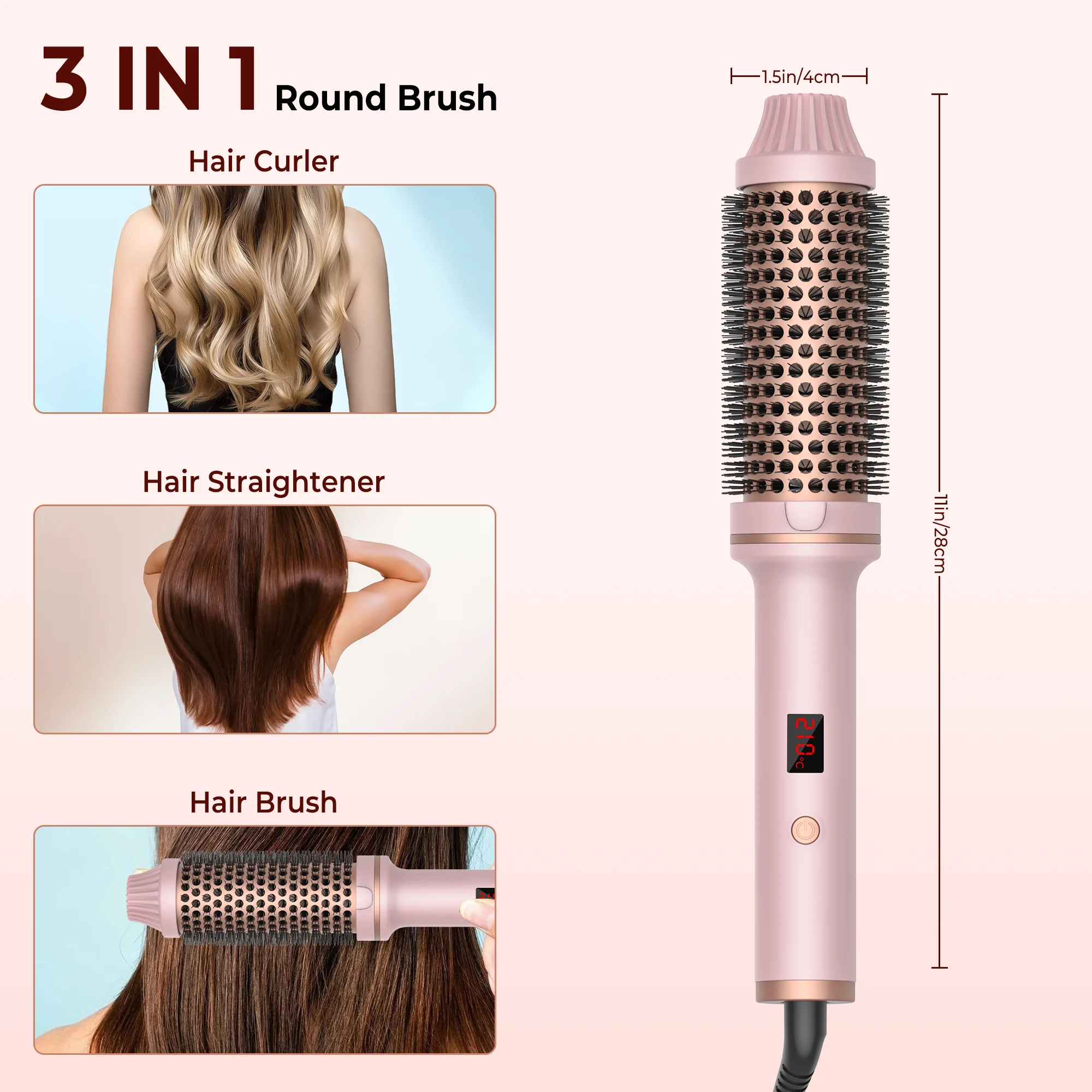 1.5 Inch Hair Curling Iron Brush Ceramic Thermal Brush Heated Round Brush Hair Electric Heating Brush Electric Hair 1.5 Inch Hair Curling Iron Brush Ceramic Thermal Brush Heated Round Brush Hair Electric Heating Brush Electric Hair