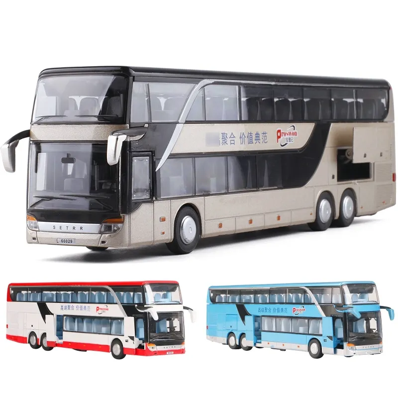 1:50 Bus Toy Car For Boy Diecast Metal Model For Children Pull Back Miniature Sound Light Educational Collection Gift