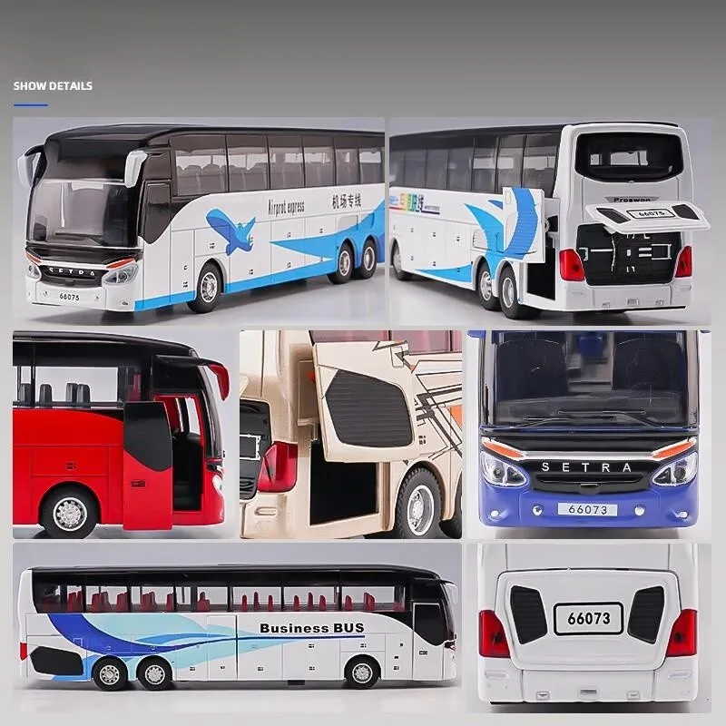 1:50 Bus Toy Car For Boy Diecast Metal Model For Children Pull Back Miniature Sound Light Educational Collection Gift