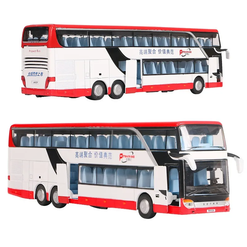 1:50 Bus Toy Car For Boy Diecast Metal Model For Children Pull Back Miniature Sound Light Educational Collection Gift