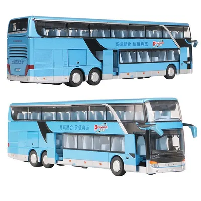 1:50 Bus Toy Car For Boy Diecast Metal Model For Children Pull Back Miniature Sound Light Educational Collection Gift