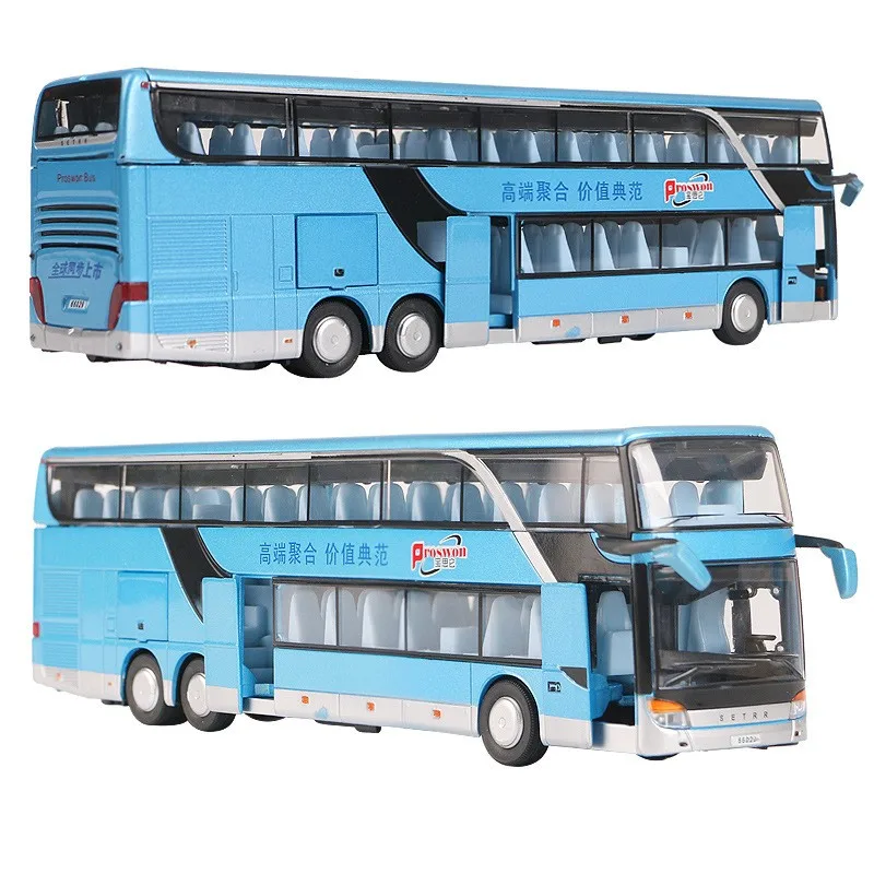 1:50 Bus Toy Car For Boy Diecast Metal Model For Children Pull Back Miniature Sound Light Educational Collection Gift