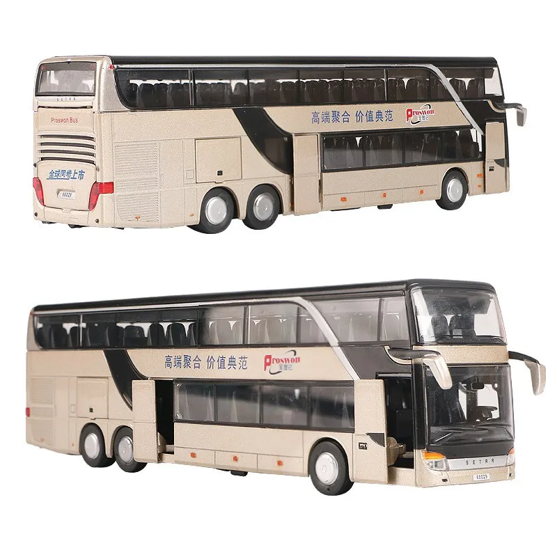1:50 Bus Toy Car For Boy Diecast Metal Model For Children Pull Back Miniature Sound Light Educational Collection Gift