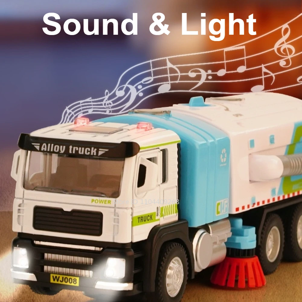 1:50 Electric Vacuum Cleaner Sweeper Garbage Truck Model Toy Alloy Diecast Light Sound Engineering Vehicle Gifts for