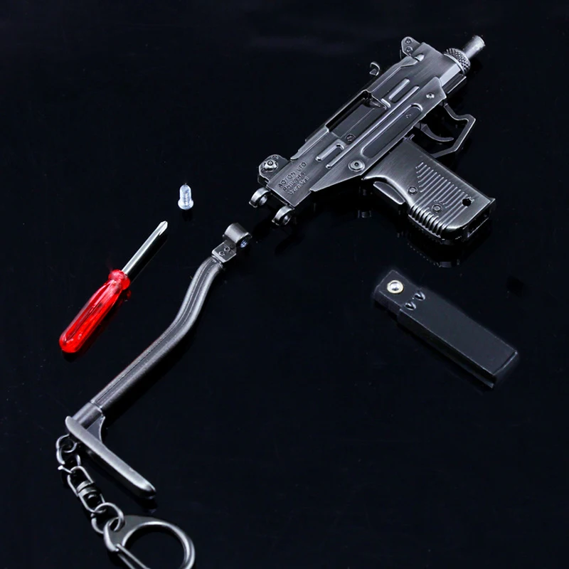15CM Alloy Miniature UZI Model Submachine Gun Pendant High Quality Pistol Keychain Craft Pendant Fake Gun Weapon Kids