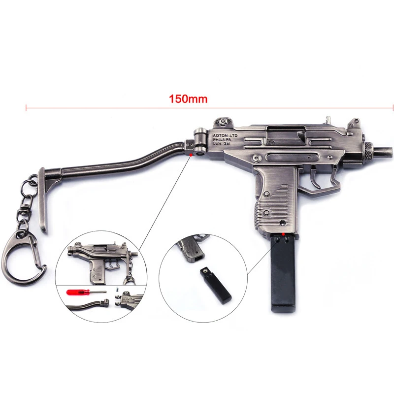 15CM Alloy Miniature UZI Model Submachine Gun Pendant High Quality Pistol Keychain Craft Pendant Fake Gun Weapon Kids