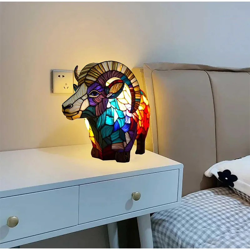 15cm Animal Resin Stained Glass Table Lamp Ornament Mermaid Sheep Owl Sea Turtle Lion Cat Whale Dragon Home Ornament 15cm Animal Resin Stained Glass Table Lamp Ornament Mermaid Sheep Owl Sea Turtle Lion Cat Whale Dragon Home Ornament