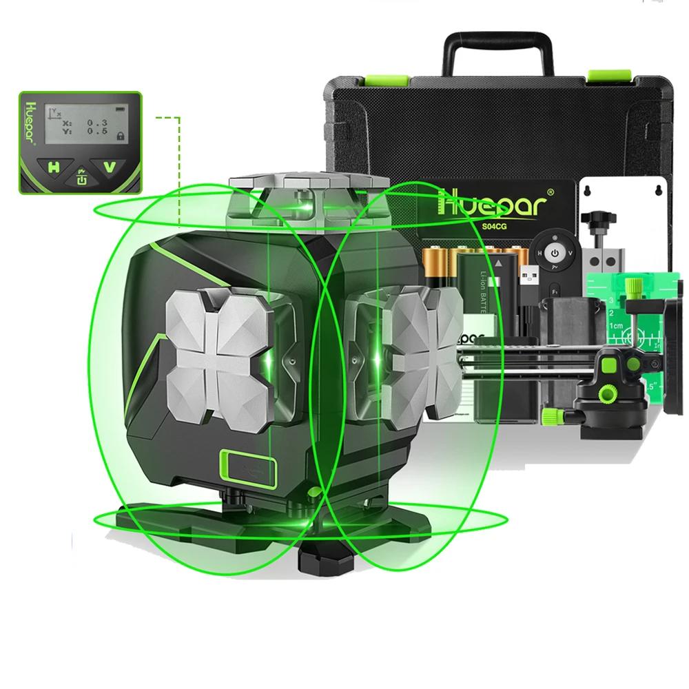 16 lines 4D Cross Line Laser Level Bluetooth Self-Leveling Remote Control Functions LCD Display Pulse Mode Green Beam