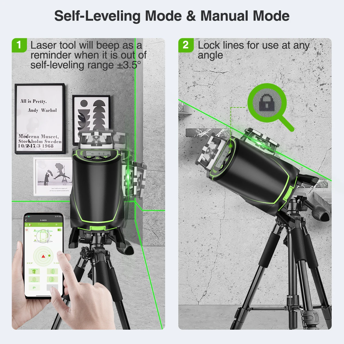 16 lines 4D Cross Line Laser Level Bluetooth Self-Leveling Remote Control Functions LCD Display Pulse Mode Green Beam 16 lines 4D Cross Line Laser Level Bluetooth Self-Leveling Remote Control Functions LCD Display Pulse Mode Green Beam