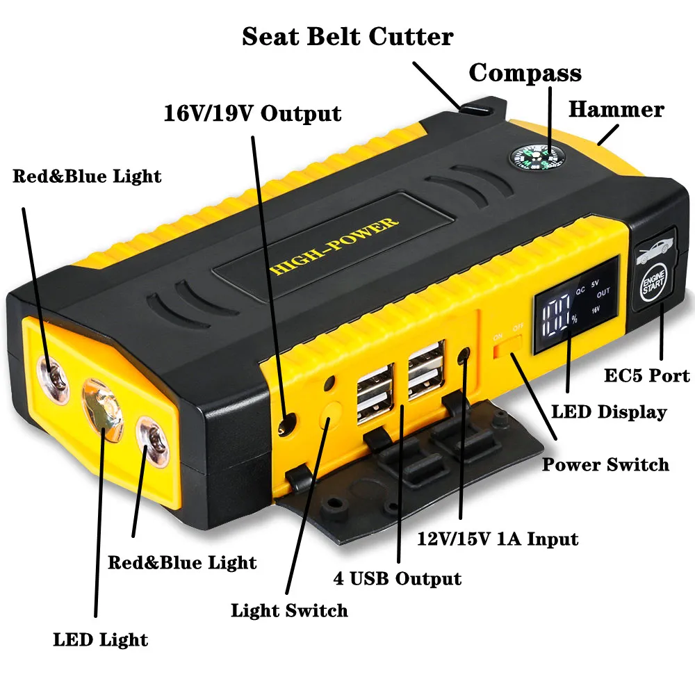 16000mAh Car Jump Starter Power Bank Car Battery Booster Charger 12V Starting Device Petrol Diesel Car Starter Buster