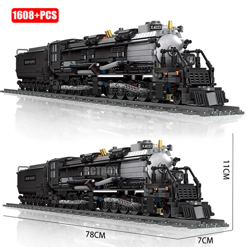 1608PCS Classic Technical Train Buildings Blocks Big Boy Steam Locomotive Railway Tracks Sets DIY Kids Toys For