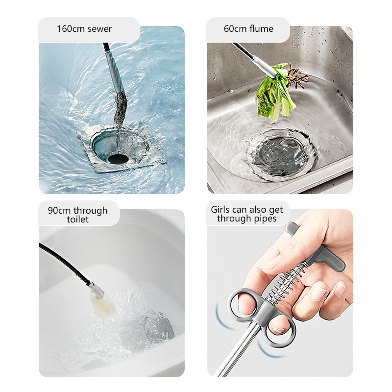 160CM Sewer Pipe Unblocker Snake Spring Pipe Dredging Tool Kitchen Bathroom Sewer Cleaning Tool Kitchen Accessories 160CM Sewer Pipe Unblocker Snake Spring Pipe Dredging Tool Kitchen Bathroom Sewer Cleaning Tool Kitchen Accessories