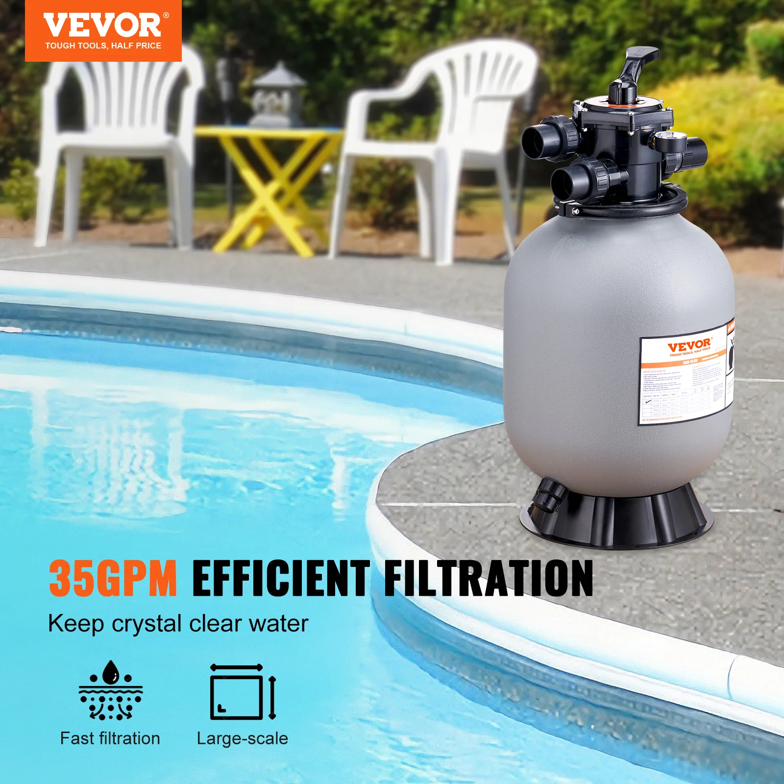 16/19/22 Inch Sand Filter with 7-Way Multi-Port Valve&High GPM Flow Rate Above Inground Swimming Pool Sand System