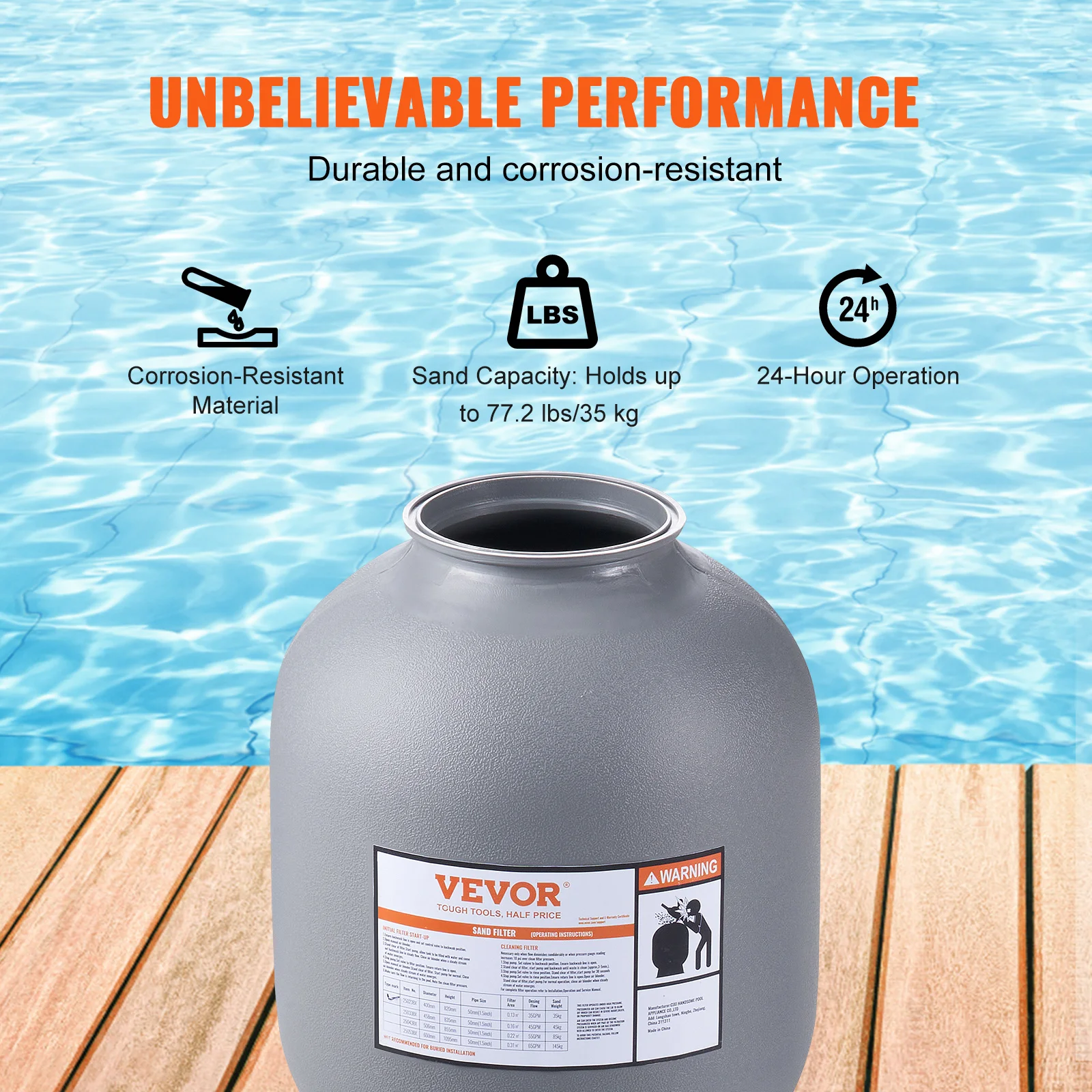 16/19/22 Inch Sand Filter with 7-Way Multi-Port Valve&High GPM Flow Rate Above Inground Swimming Pool Sand System