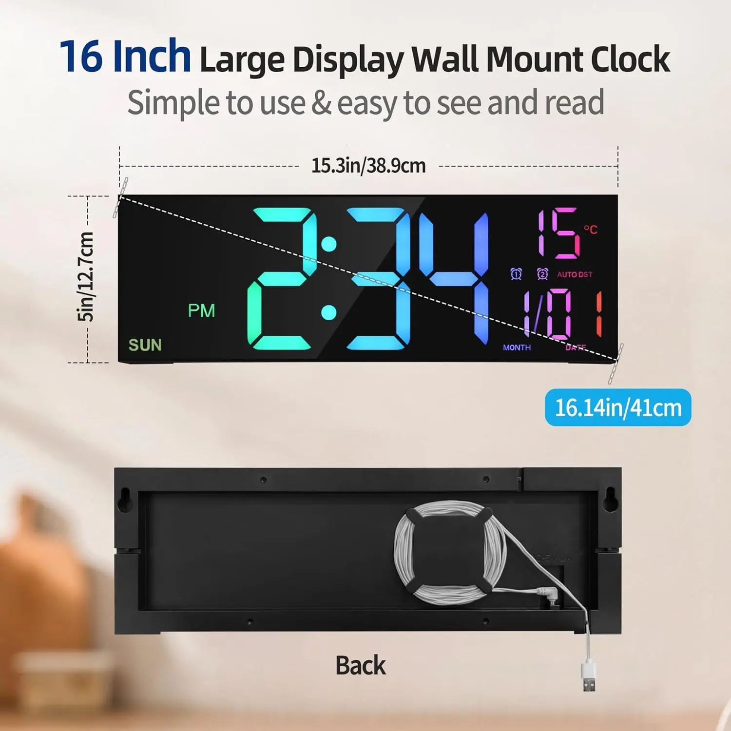 16.2” Large Digital Wall Clock with Remote Control Big LED/Dual Alarm/8 RGB Colors Digital Alarm Clock Electronic Watch 16.2” Large Digital Wall Clock with Remote Control Big LED/Dual Alarm/8 RGB Colors Digital Alarm Clock Electronic Watch