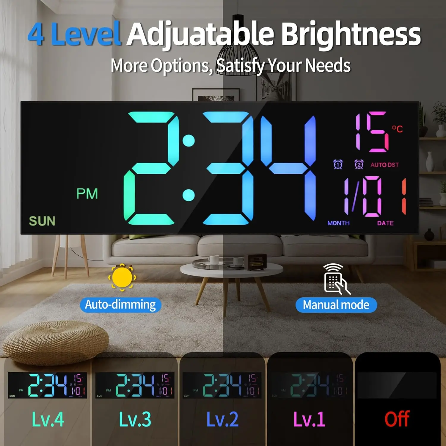 16.2” Large Digital Wall Clock with Remote Control Big LED/Dual Alarm/8 RGB Colors Digital Alarm Clock Electronic Watch 16.2” Large Digital Wall Clock with Remote Control Big LED/Dual Alarm/8 RGB Colors Digital Alarm Clock Electronic Watch