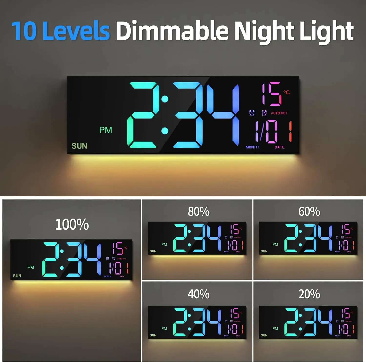 16.2” Large Digital Wall Clock with Remote Control Big LED/Dual Alarm/8 RGB Colors Digital Alarm Clock Electronic Watch 16.2” Large Digital Wall Clock with Remote Control Big LED/Dual Alarm/8 RGB Colors Digital Alarm Clock Electronic Watch
