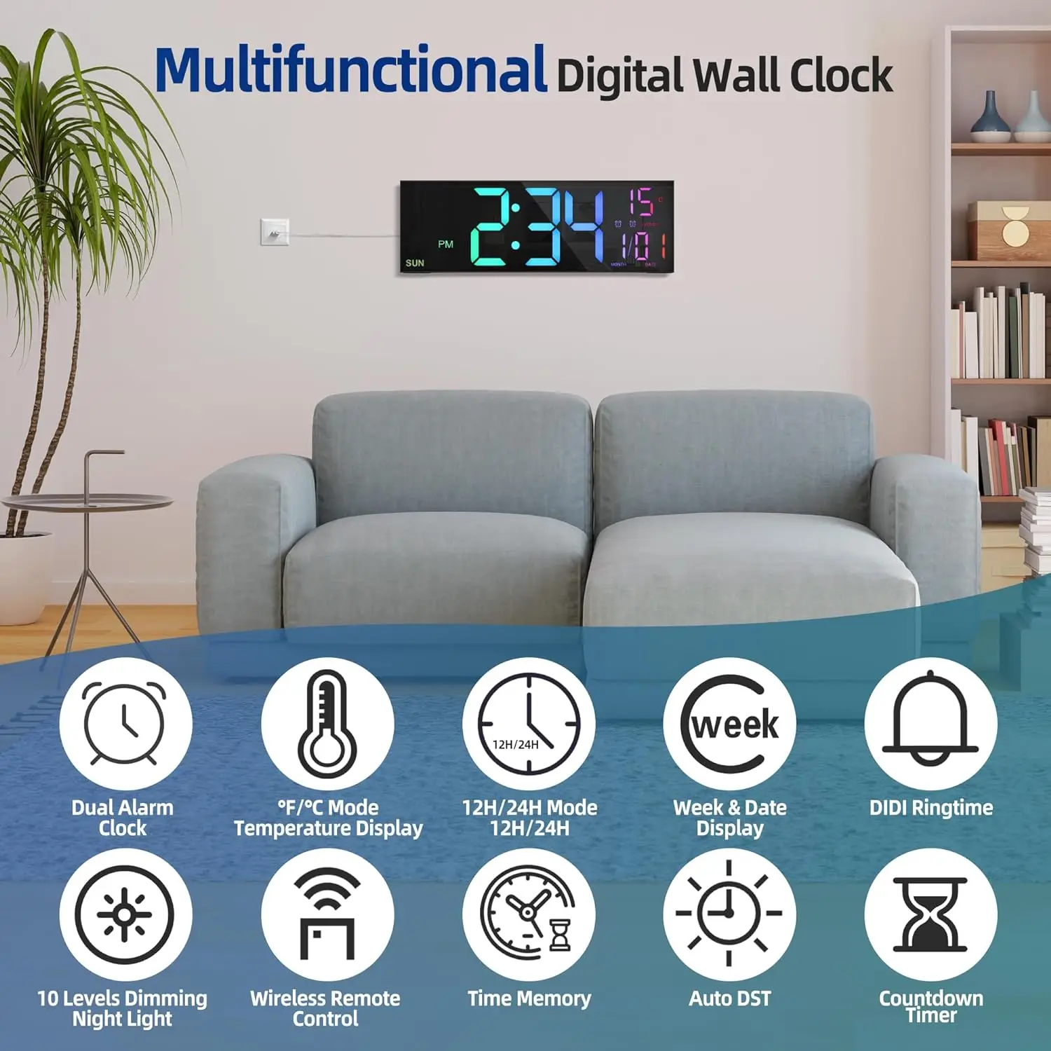 16.2” Large Digital Wall Clock with Remote Control Big LED/Dual Alarm/8 RGB Colors Digital Alarm Clock Electronic Watch 16.2” Large Digital Wall Clock with Remote Control Big LED/Dual Alarm/8 RGB Colors Digital Alarm Clock Electronic Watch