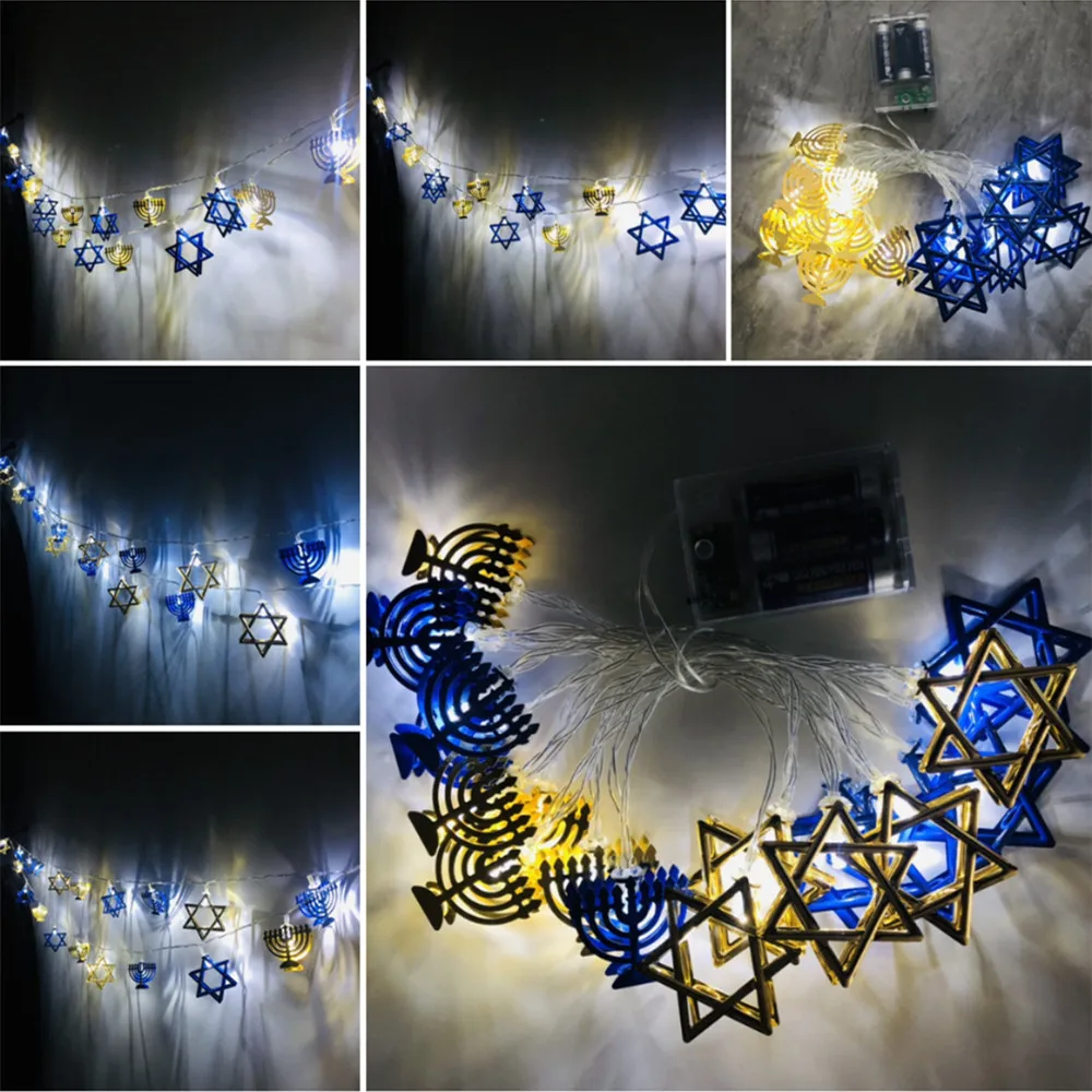 1.65m 10LEDs Judaism Mogen David Star Lights String Hanukkah Shavuot Jewish the Feast of the Dedication Menorah Party