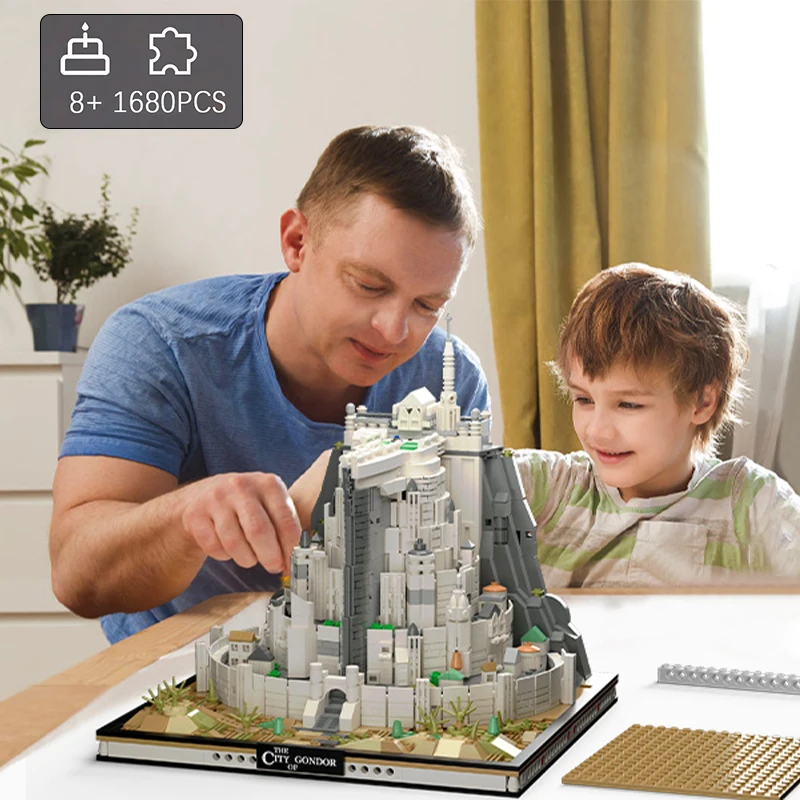 1680pcs The Rings Minas White City Tirith Street View Assembly Model Building Block Movie Scene Architecture Puzzle