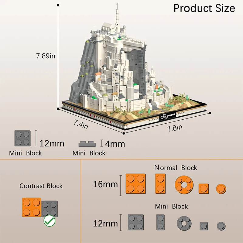 1680pcs The Rings Minas White City Tirith Street View Assembly Model Building Block Movie Scene Architecture Puzzle