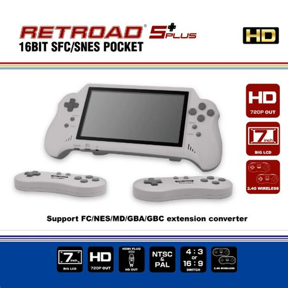 16BIT HD ULTRA SNES POCKET RETROAD 5PLUS Video Game Console Handheld Player 7inch Big Screem 2.4G Wireless Controllers 16BIT HD ULTRA SNES POCKET RETROAD 5PLUS Video Game Console Handheld Player 7inch Big Screem 2.4G Wireless Controllers